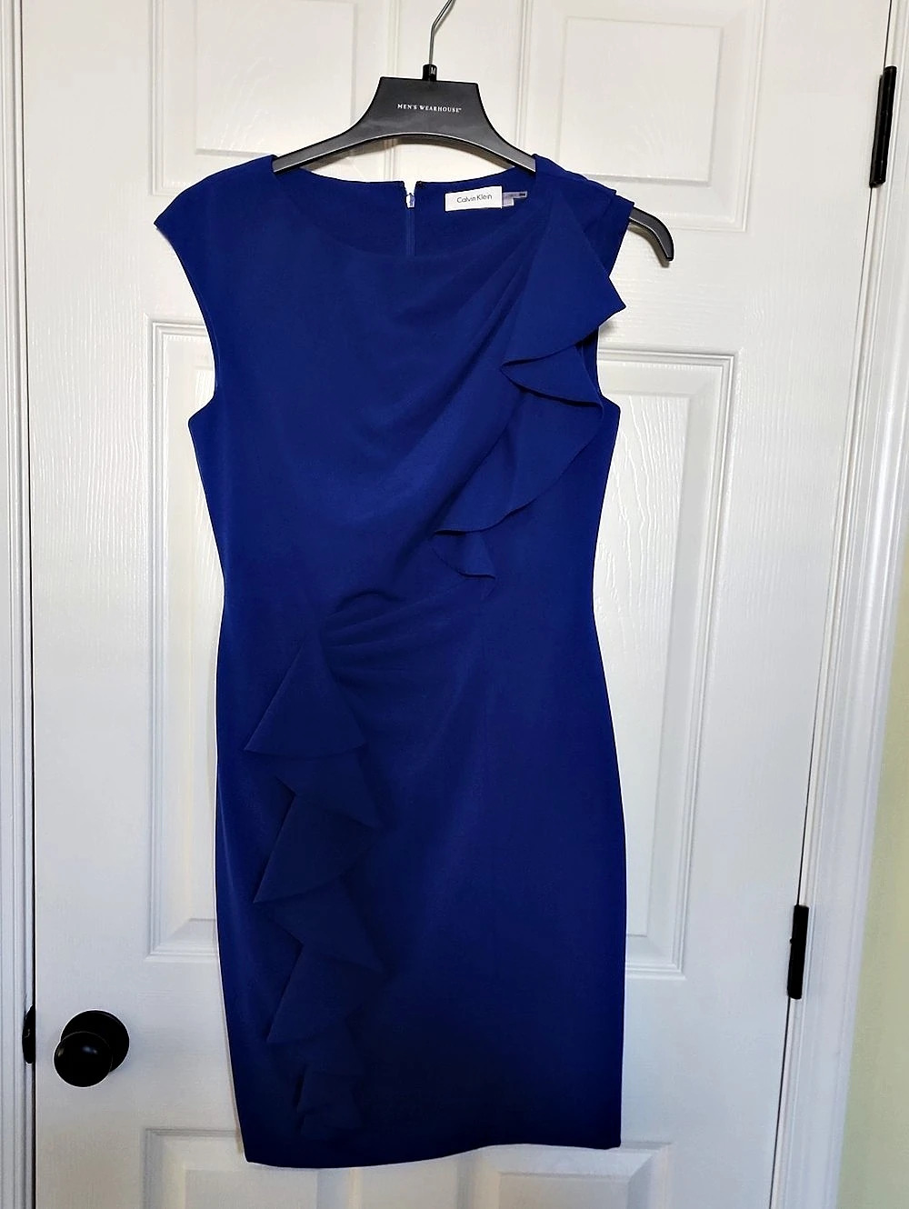 Calvin Klein Royal Blue Asymmetrical Ruffle Sheath Dress Size 6